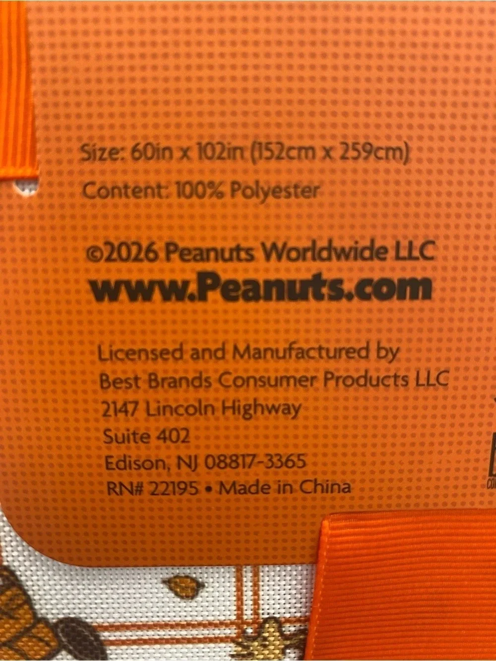 Brand new! Peanuts Easy Care Tablecloth Checkered Orange & White